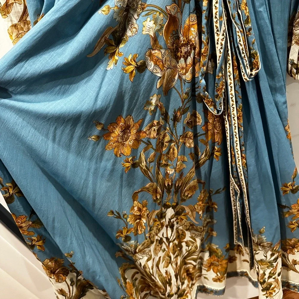 Zimmermann Teal and Gold Floral Long Sleeve Dress, Chintz, $880 - Picture 9 of 9